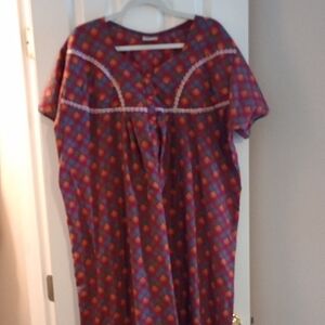 Vintage Smuskan Size XXL Dress Red & Orange Print Cottagecore Night Gown